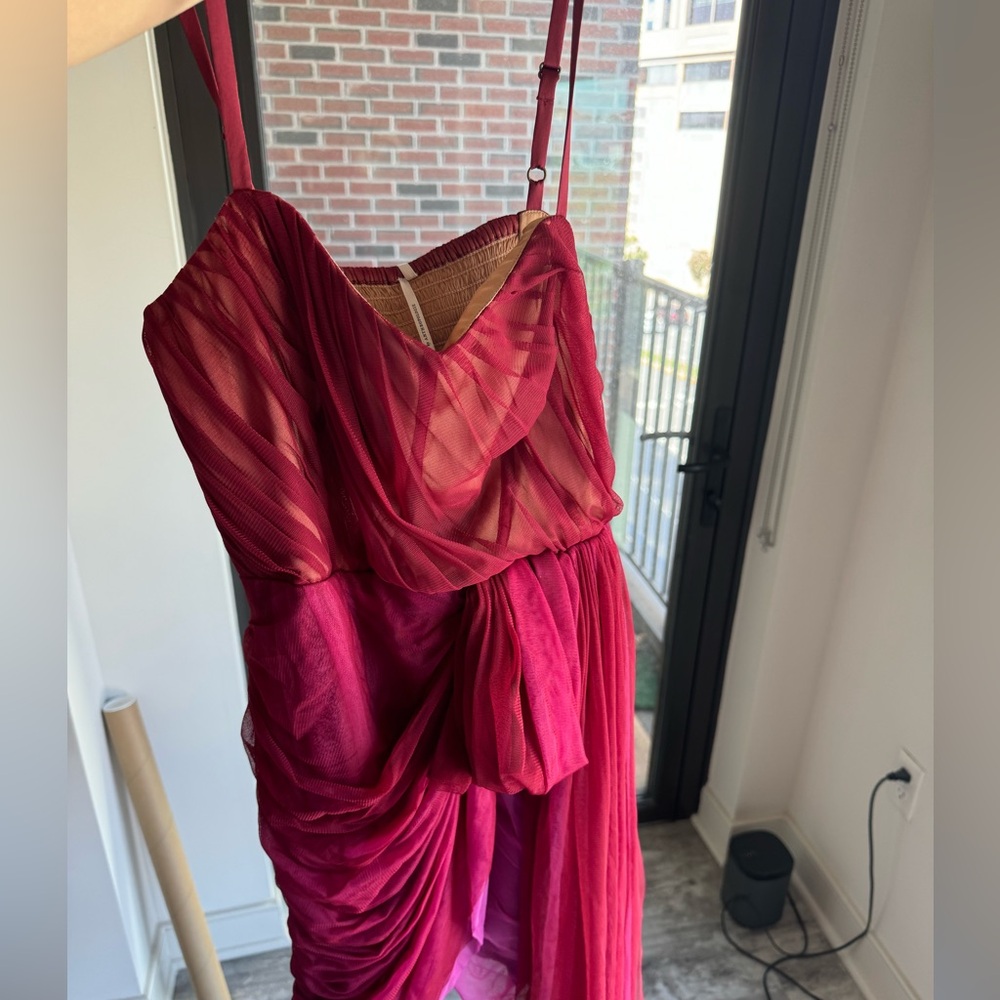 Anthropologie brand mini skirt in red with pink sash accent